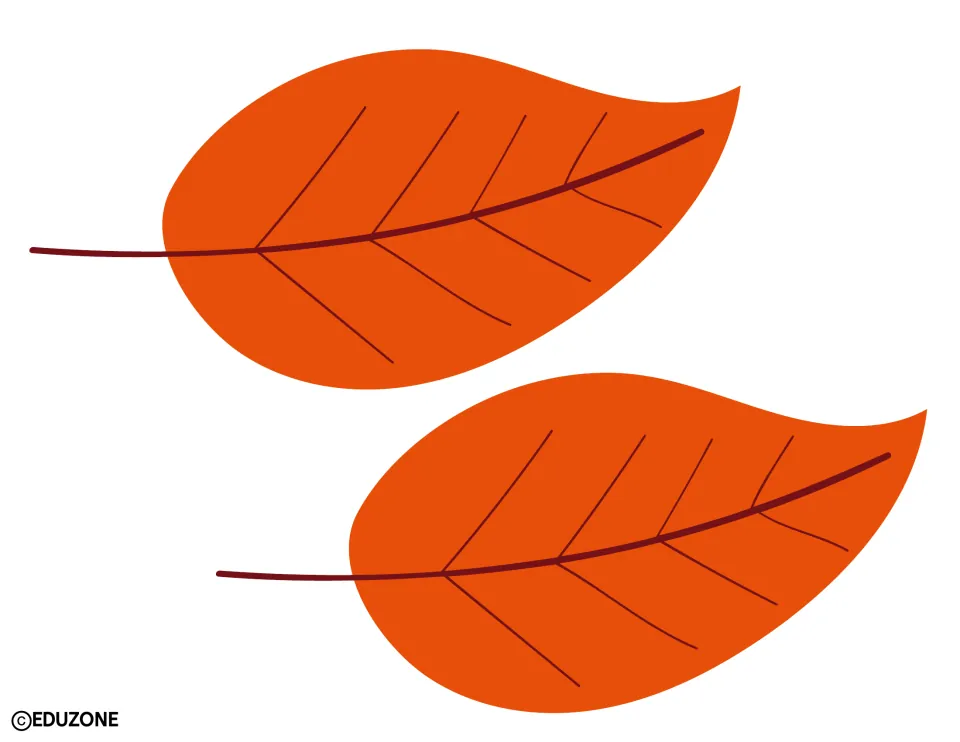 Fall leaf decorations: two medium orange leaves with dark red veins and upturned tips, one above the other, to cut out