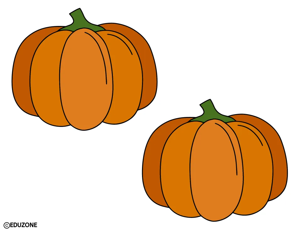 Pumpkin decorations: two medium orange pumpkins with green stems and shine marks on the right, set diagonally to cut out