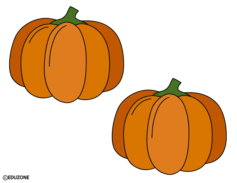 Pumpkin decorations: two medium orange pumpkins with green stems and shine marks on the left, set diagonally to cut out