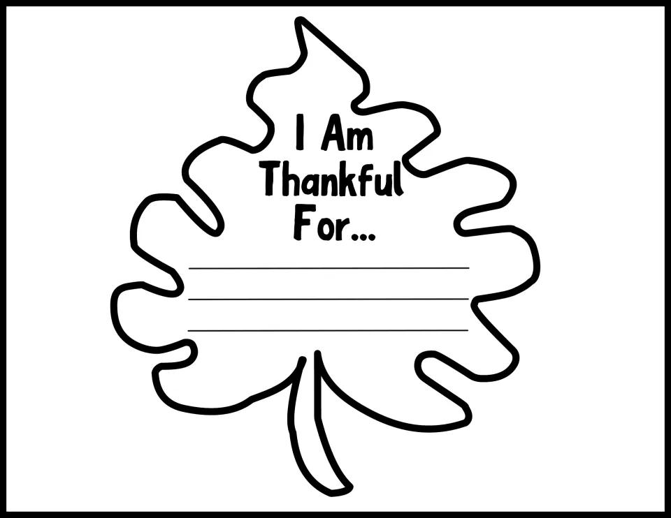 Large upright lobed leaf template reading 'I Am Thankful For...' for students' fall bulletin board writing