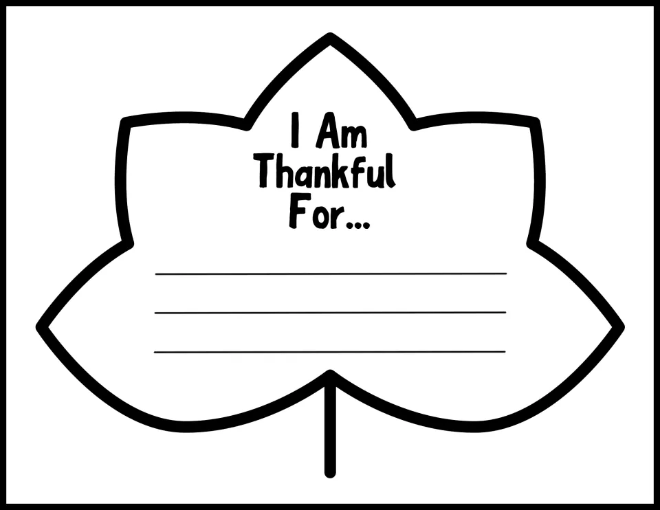 Large broad three-pointed leaf template reading 'I Am Thankful For...' for the fall thankfulness display
