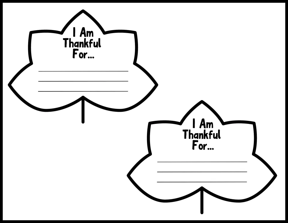 Two broad three-pointed leaf templates reading 'I Am Thankful For...' for the fall thankfulness display
