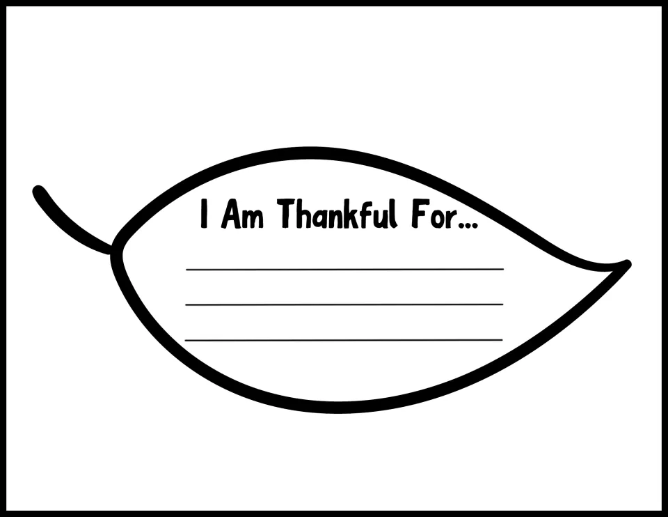 Large oval leaf template reading 'I Am Thankful For...' for students to personalize for the fall display