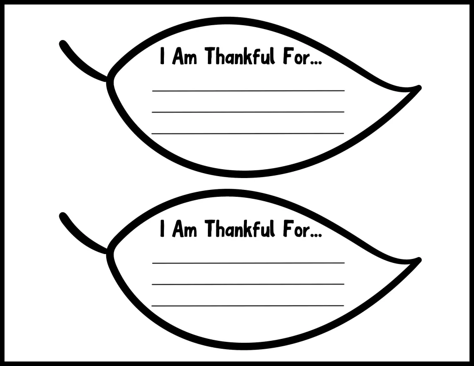 Two oval leaf templates reading 'I Am Thankful For...' for students to personalize for the fall display