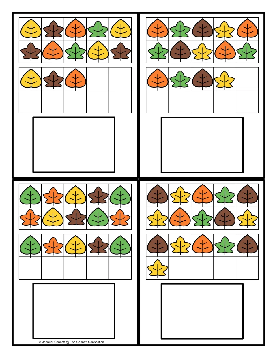 Teen number cards for 13 to 16: students count ten leaves plus the extra leaves in a second ten frame to find each number