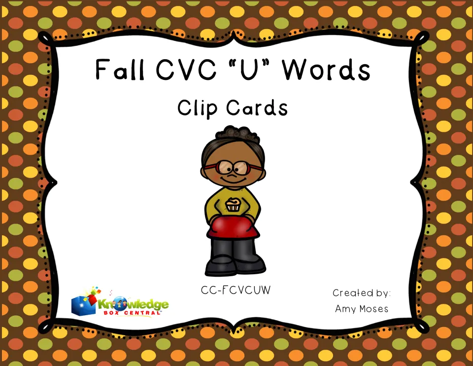 Cover of Fall CVC “U” Words Clip Cards, identifying the word-to-picture matching resource by Amy Moses