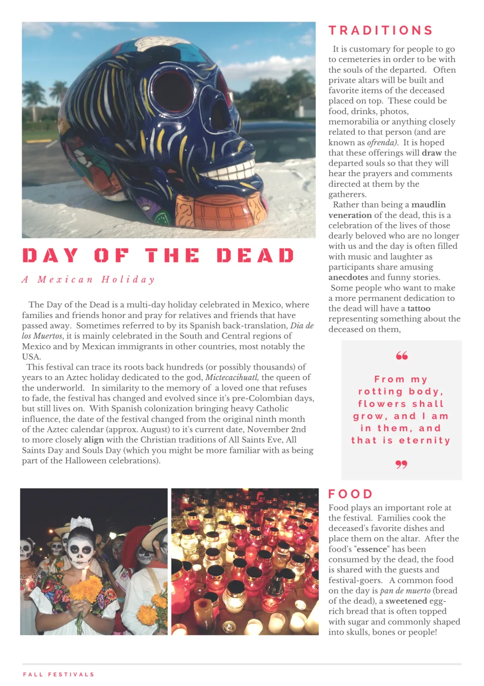Day of the Dead reading explores the holiday's origins, remembrance traditions, offerings, and special bread