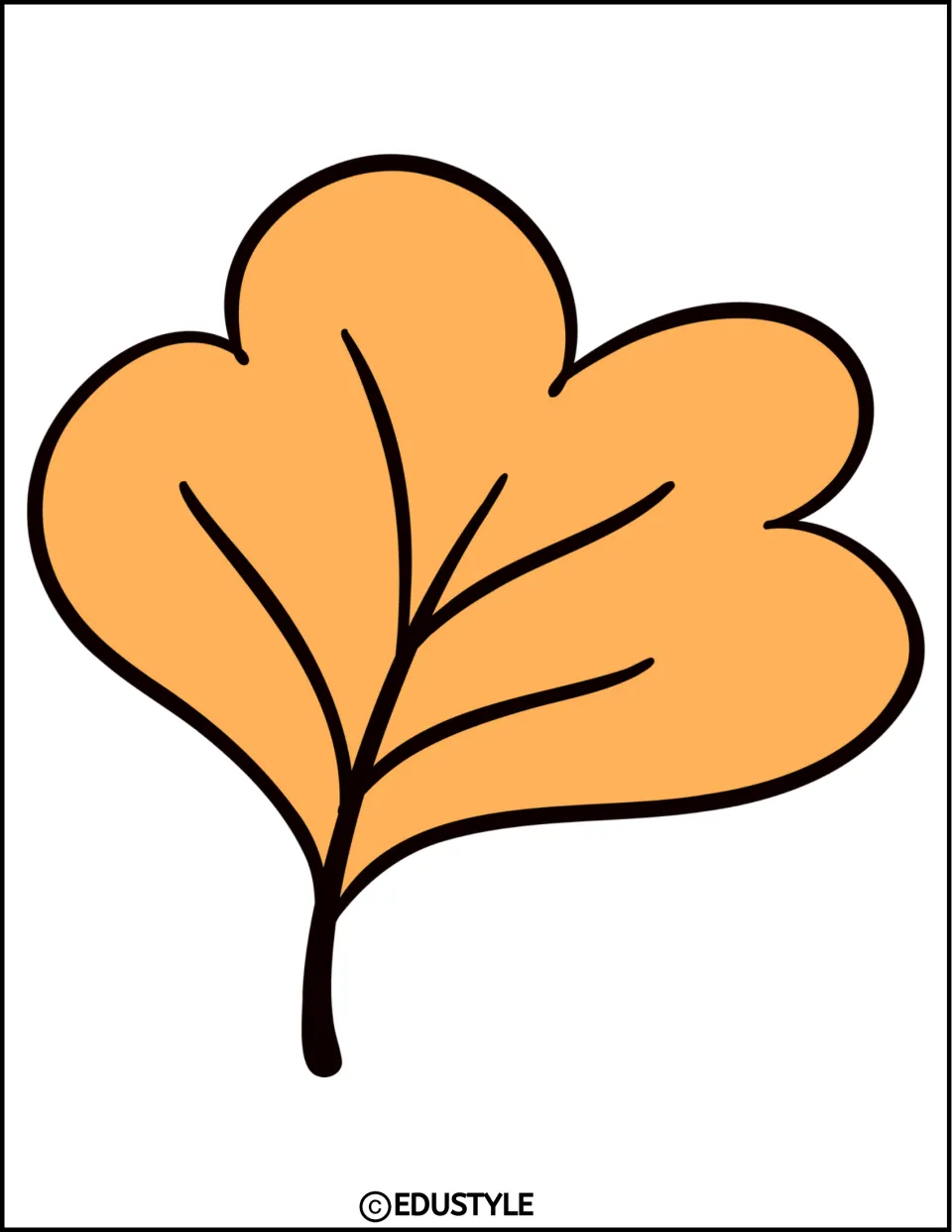 Fall leaf decor: one large light orange fan-shaped leaf with a dark stem and curved veins, printed as a single cut-out