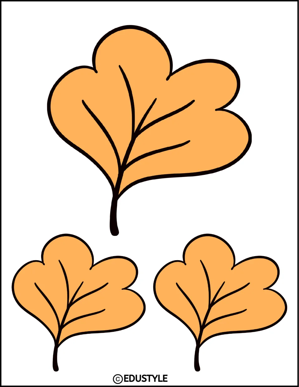 Fall leaf decor: three light orange fan-shaped leaves with dark stems, one large leaf above two smaller ones, to cut out