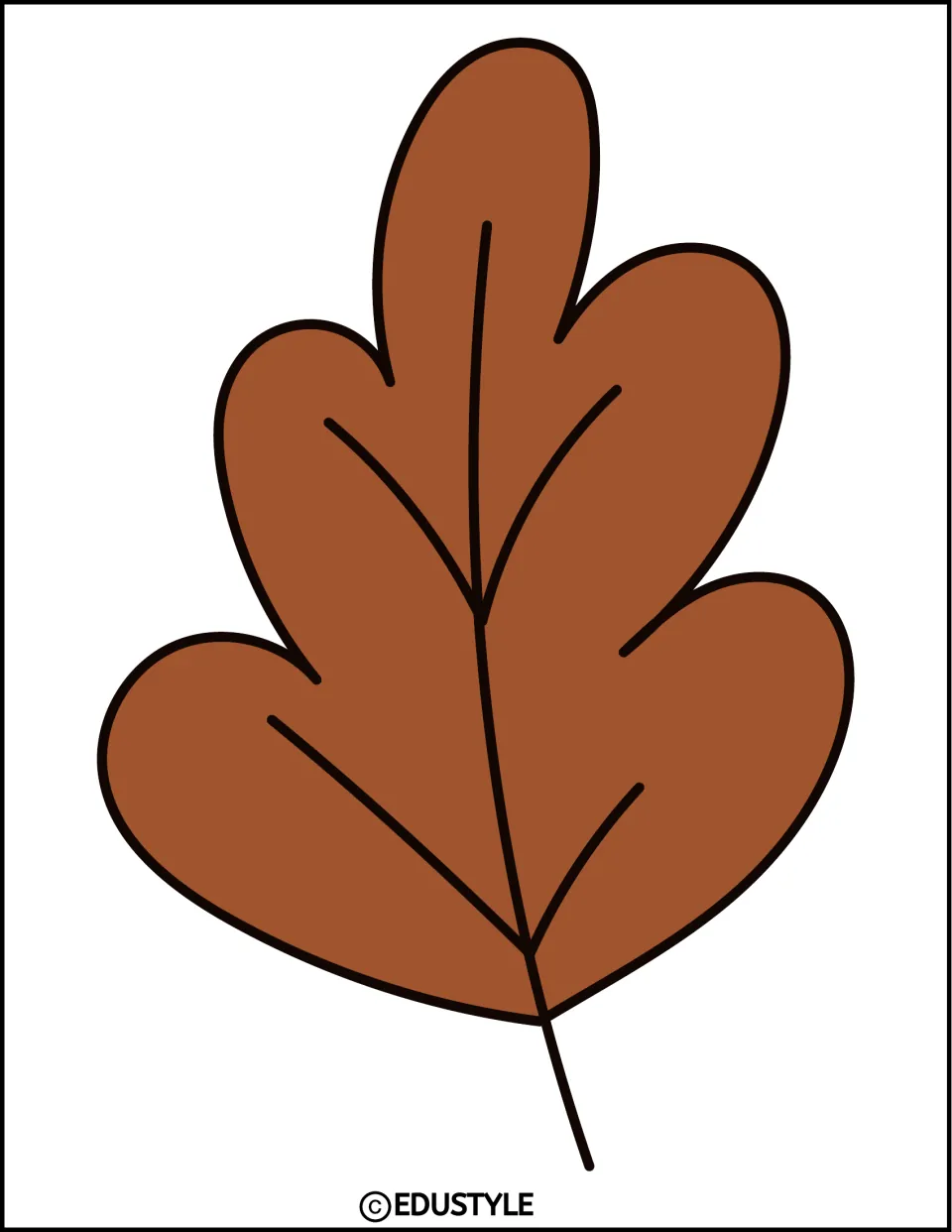 Single brown oak-shaped leaf cutout with a stem extending right for the fall bulletin board or door display
