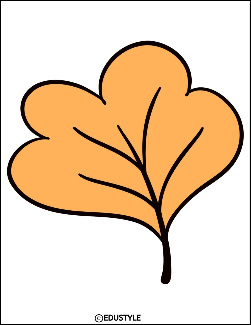 Single golden-orange leaf cutout with rounded lobes and a right-side stem for the fall bulletin board decor