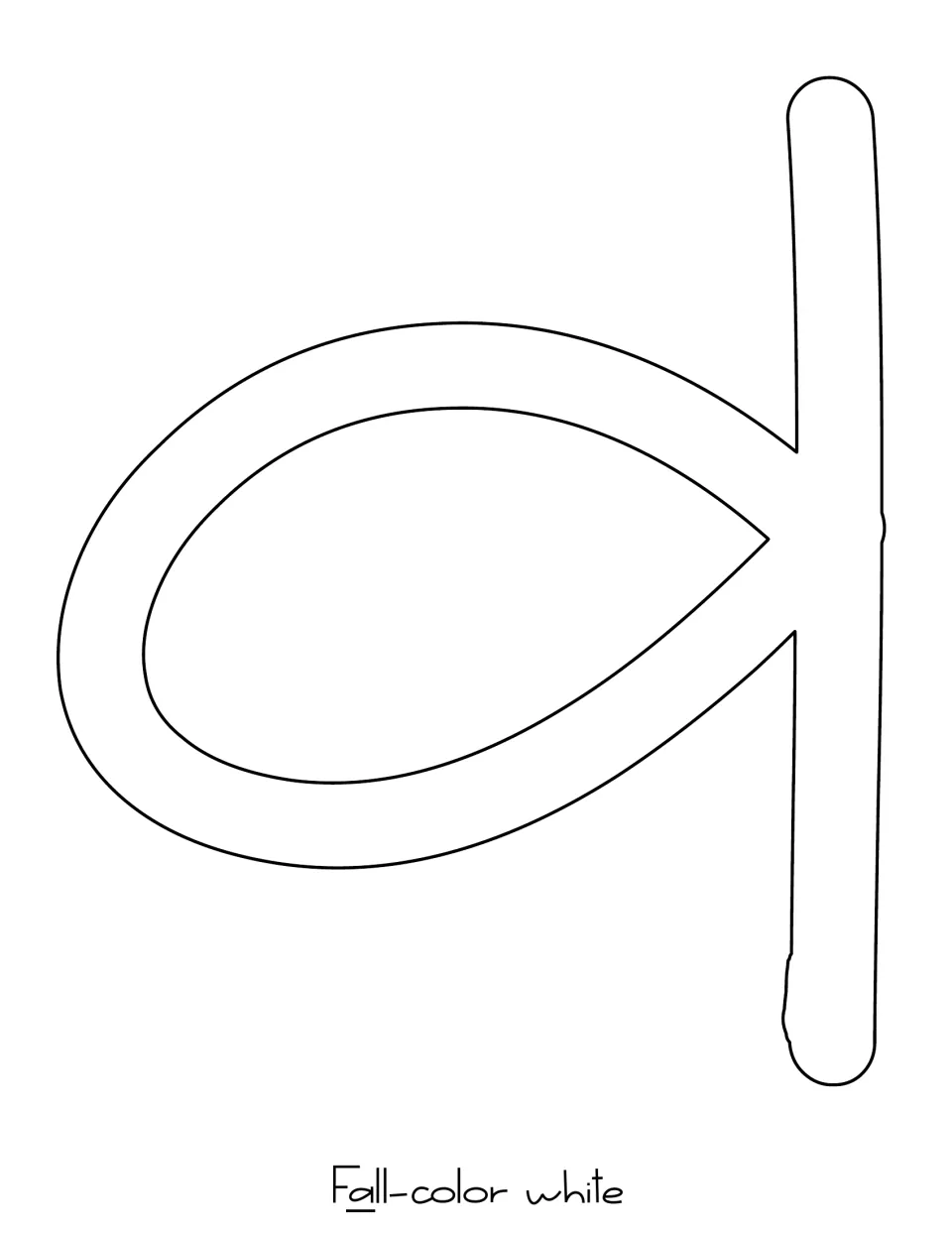 Printable lowercase a template for “fall” in the seasonal bulletin board title, labeled to color white