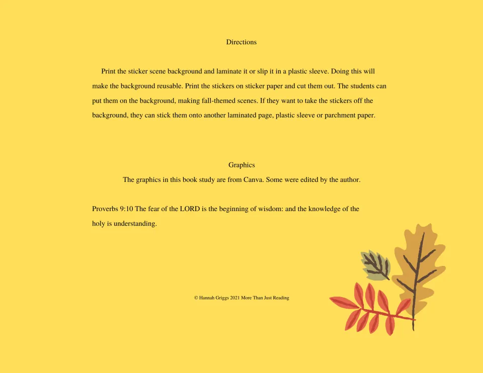 Directions: laminate the scene background, print stickers on sticker paper, cut out and place to build autumn scenes