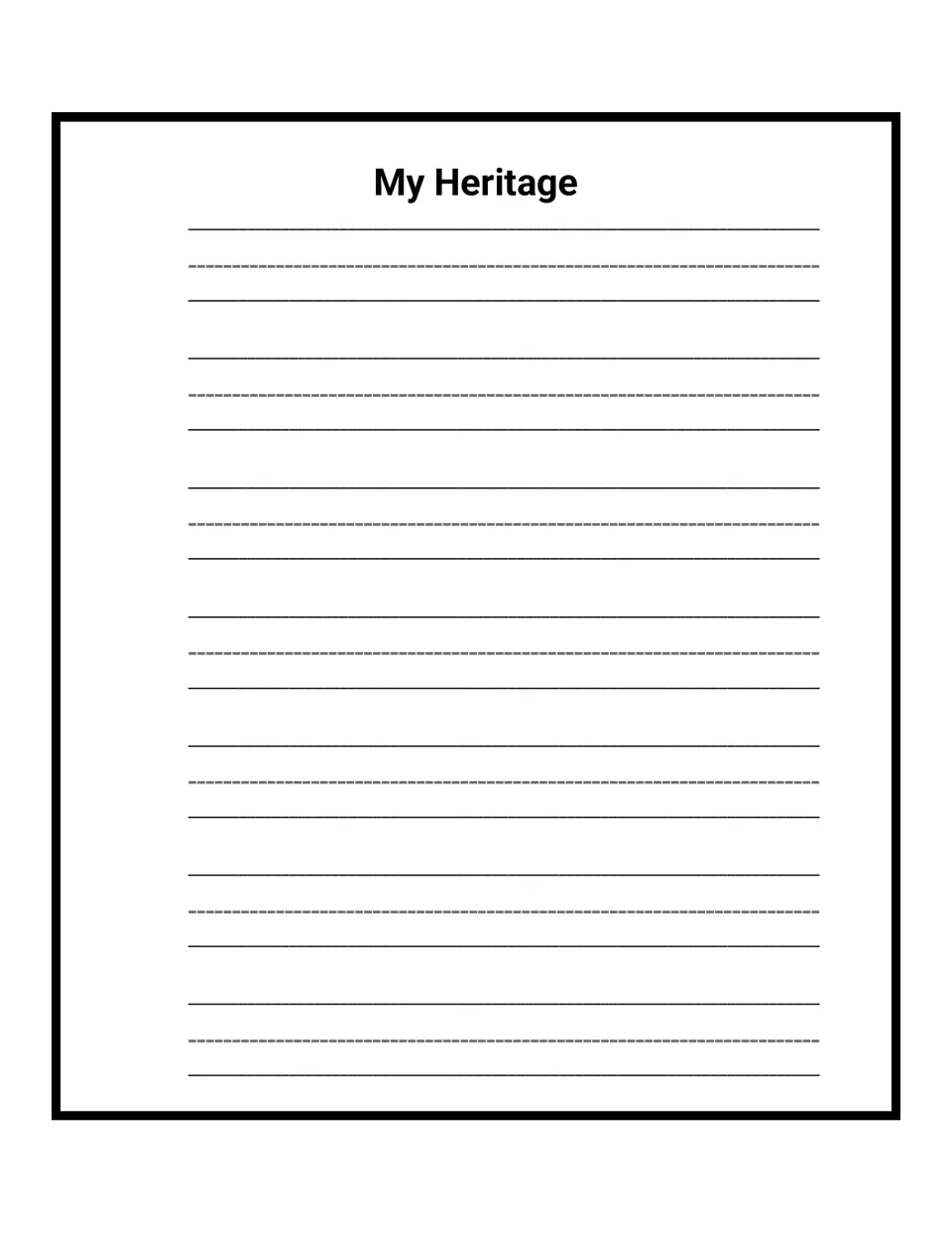 My Heritage writing page: students write sentences about where their family is from and its languages and traditions