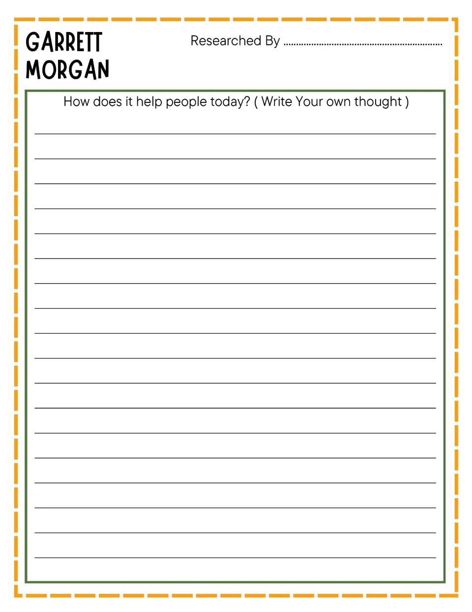 Garrett Morgan reflection: students write their own thoughts on how his invention helps people today