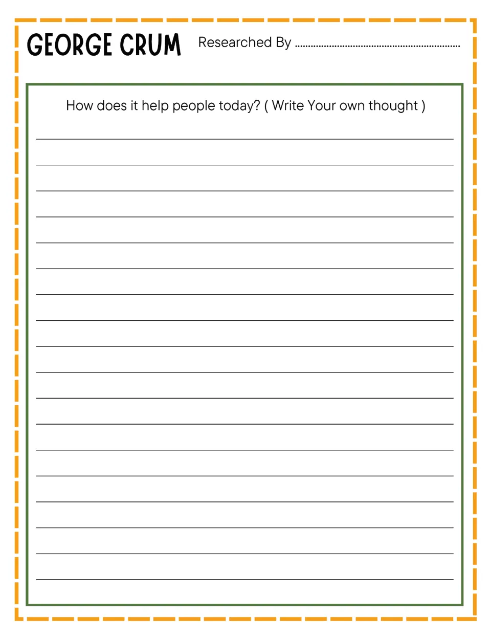 George Crum research writing: students answer how his invention helps people today, writing their own thoughts