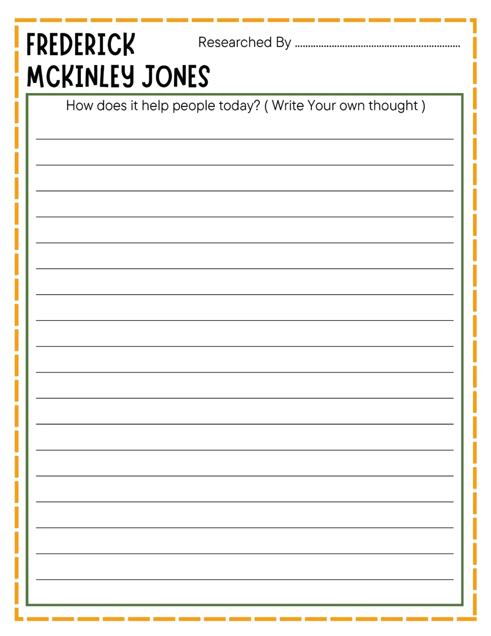 Reflection on Jones's invention: students write their own thoughts on how it helps people today