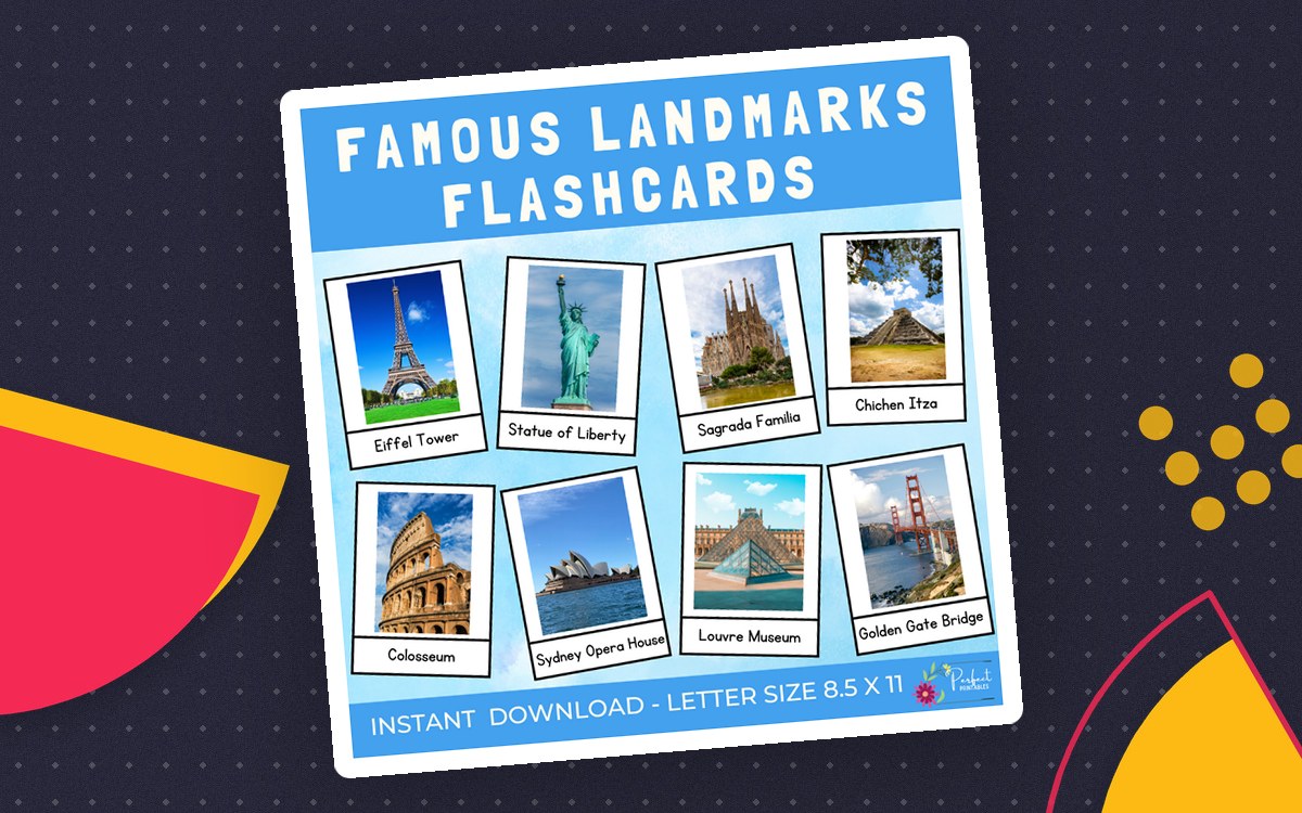 Famous Landmarks Flashcards - World Iconic Landmarks Vocabulary preview: Five landmark-card pages
