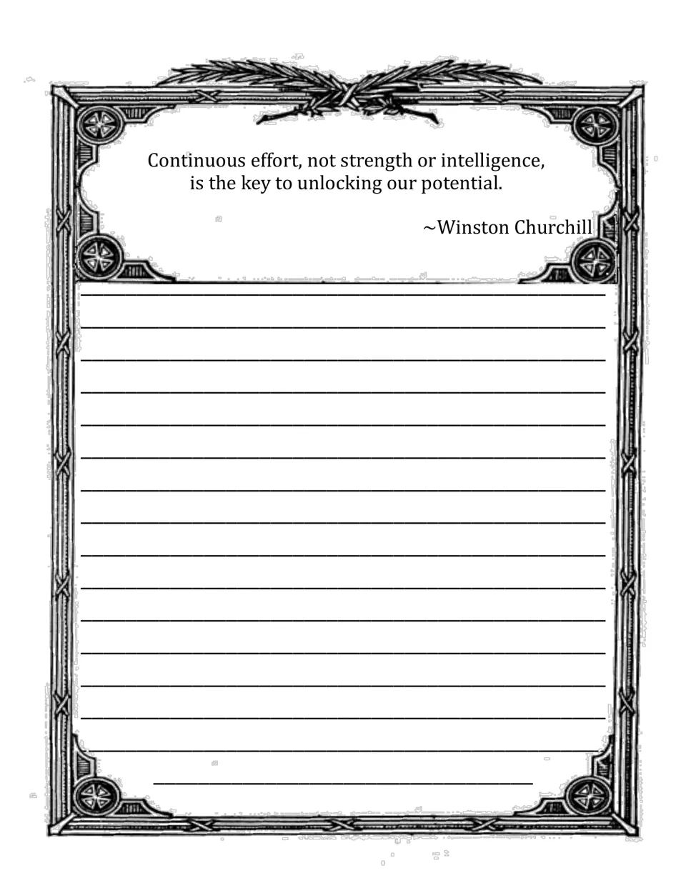 Churchill quote: continuous effort, not strength or intelligence, unlocks our potential; students respond in writing