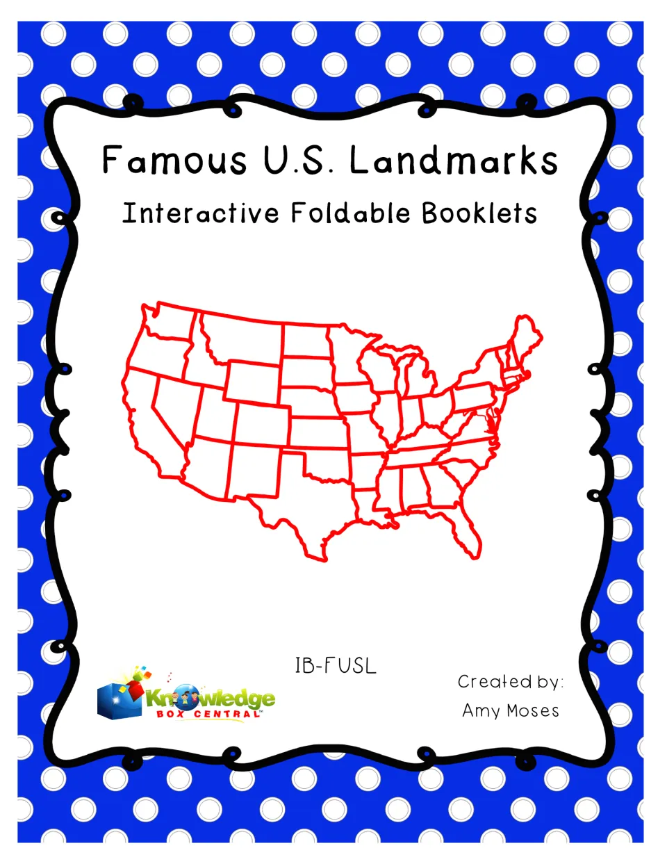 Cover of Famous U.S. Landmarks Interactive Foldable Booklets, featuring a map of the contiguous United States.