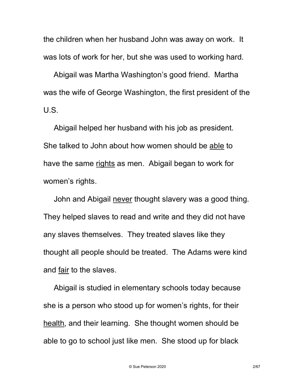 Abigail Adams story continues: her friendship with Martha Washington and her work for women's rights and against slavery