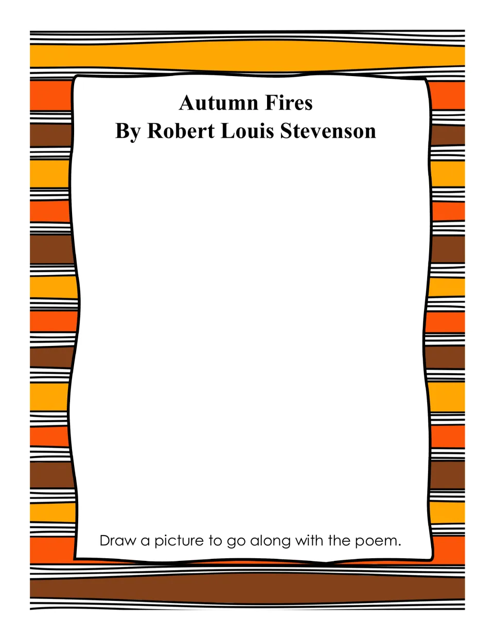 Drawing page for 'Autumn Fires' with the direction 'Draw a picture to go along with the poem.'
