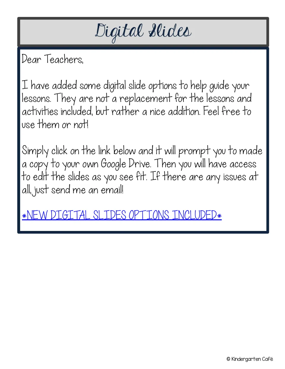 Digital Slides instructions explain how to copy and edit optional lesson slides in your own Google Drive