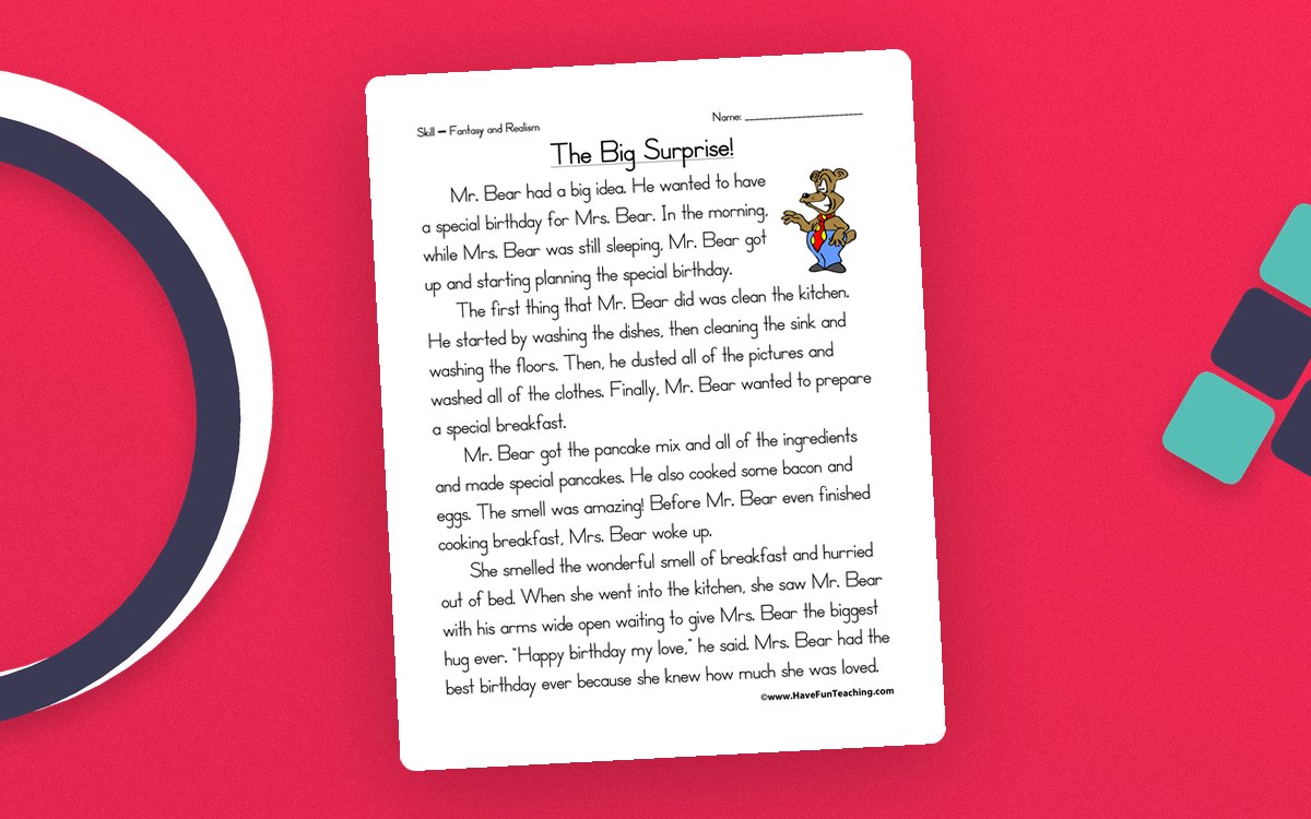 Fantasy and Reality Reading Comprehension Worksheet preview
