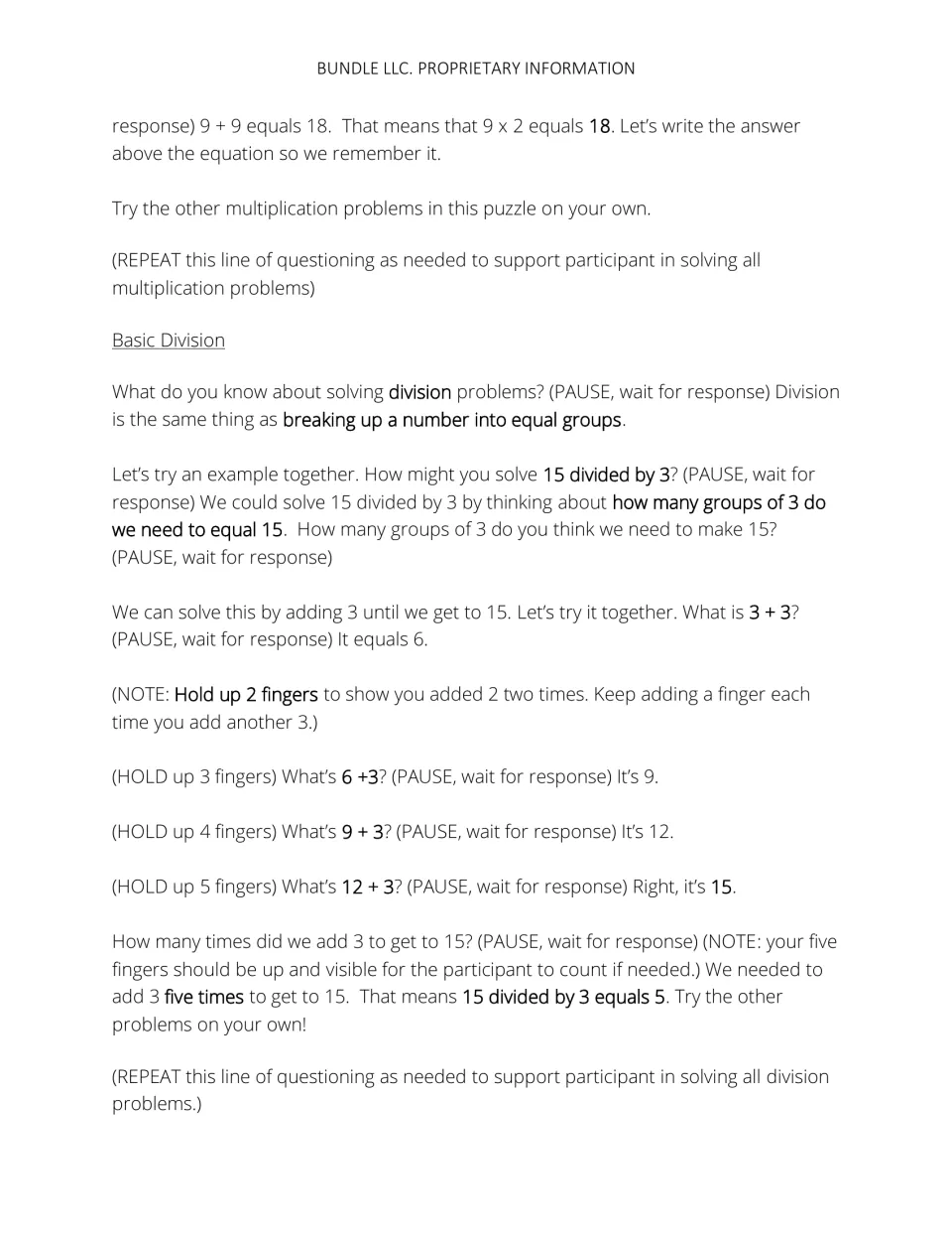 Royal Library math support continues multiplication practice and models 15 ÷ 3 using repeated addition