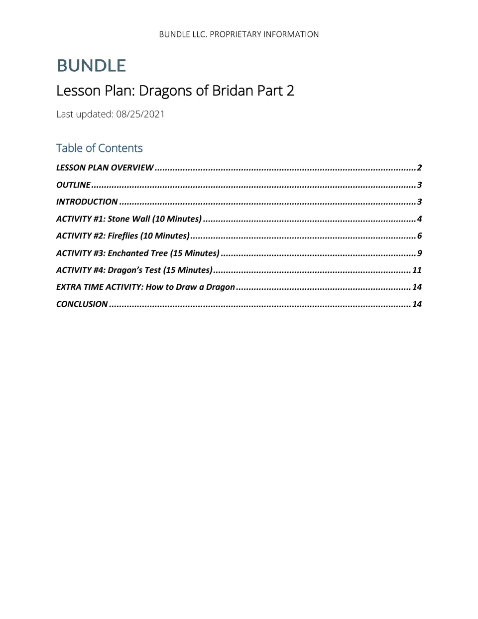 Lesson cover and contents for Dragons of Bridan Part 2, listing four challenges and a drawing activity