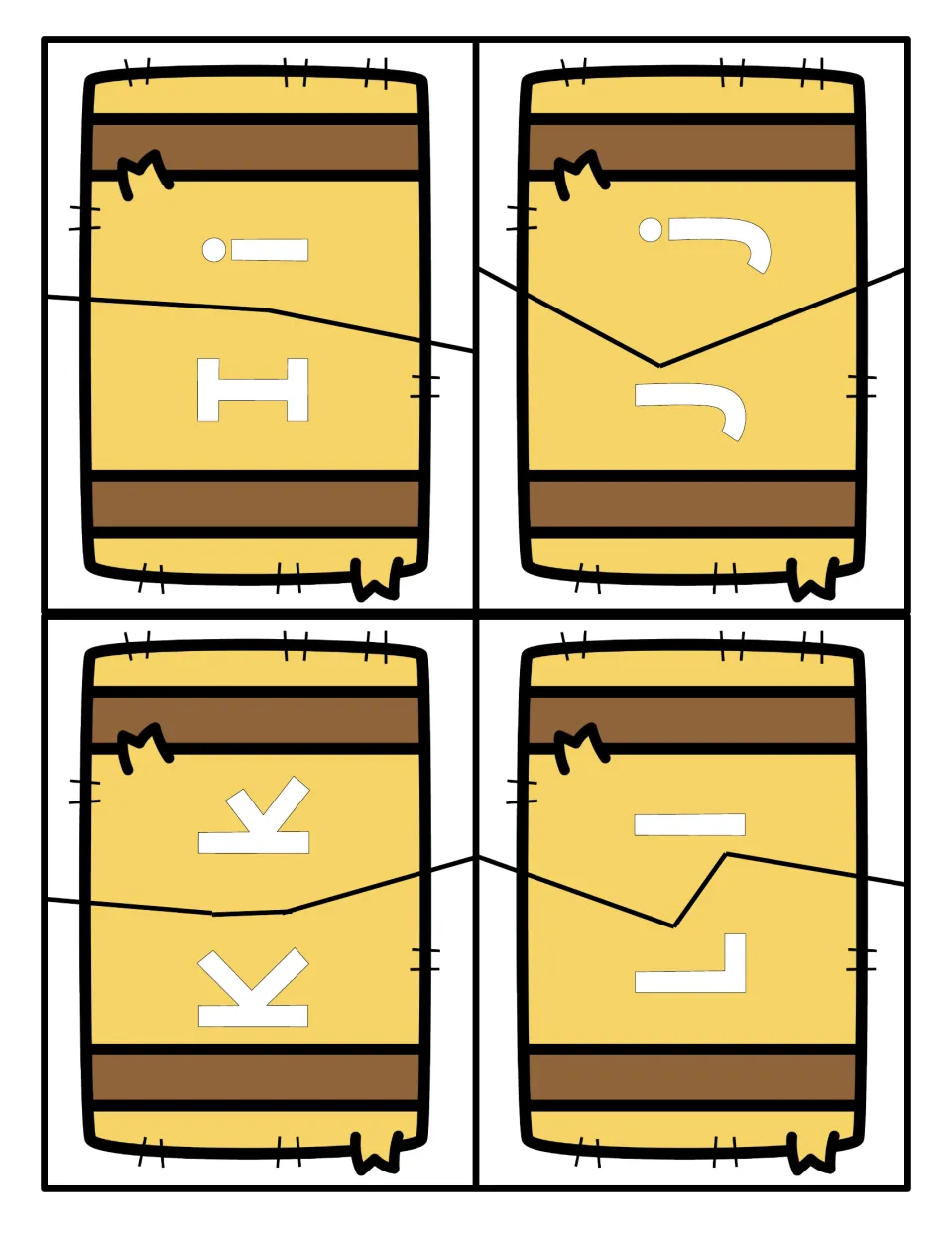 Hay bale puzzles for I through L: each bale splits into an uppercase piece and a lowercase piece for students to match