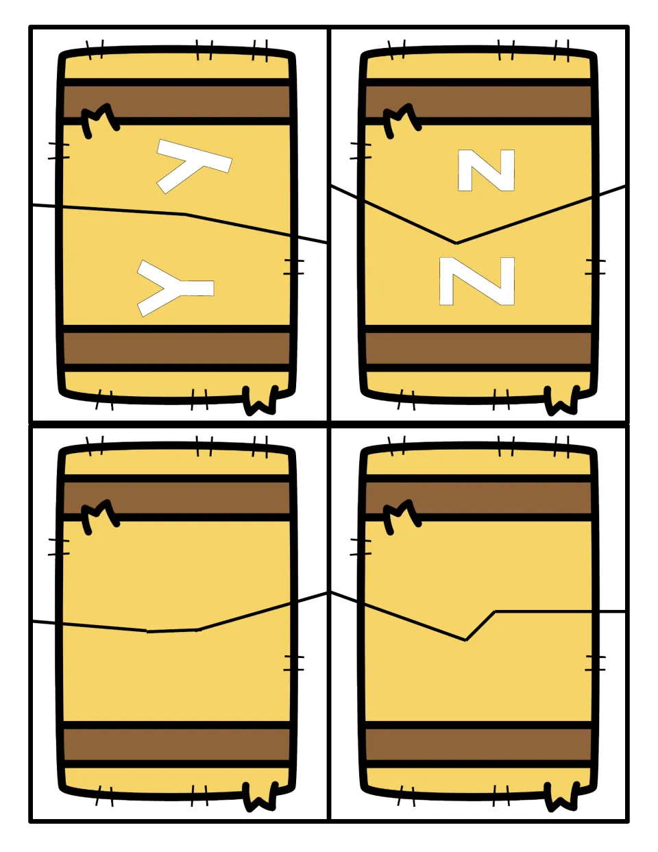 Final puzzles for Y and Z: students match uppercase and lowercase halves; two blank hay bale puzzles are also included