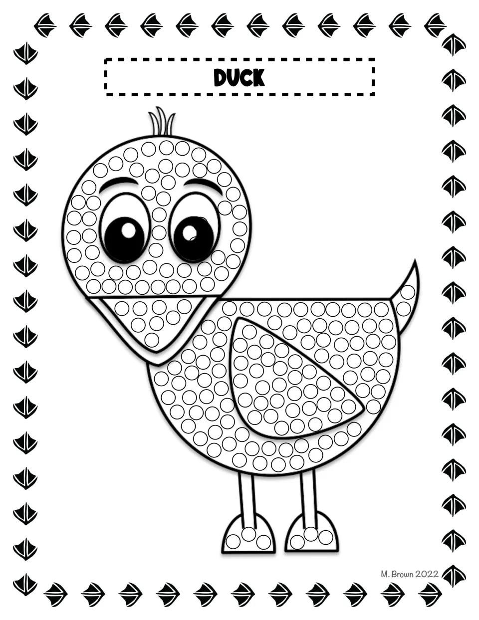 Duck dot art: students dab a cotton swab into each empty circle across the duck's round head, wing and feet