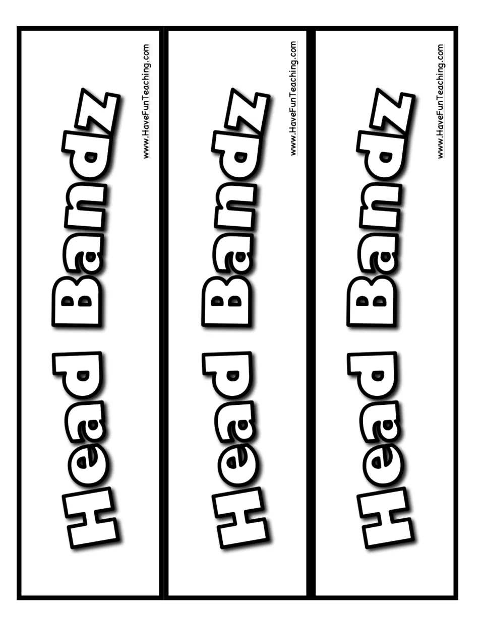 Head Bandz headband strips: three cut-out pieces students cut and tape end to end to make a game headband