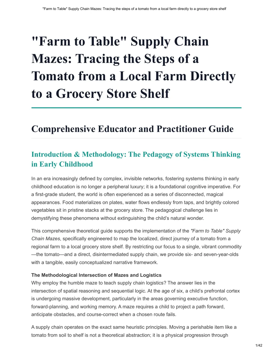 Educator guide introduction explains systems thinking and the use of mazes to trace a tomato's supply chain.