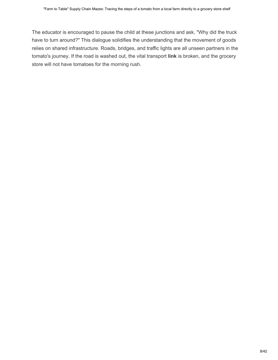 Chapter 3 closing text asks why the truck turned around and explains how roads and bridges support delivery.