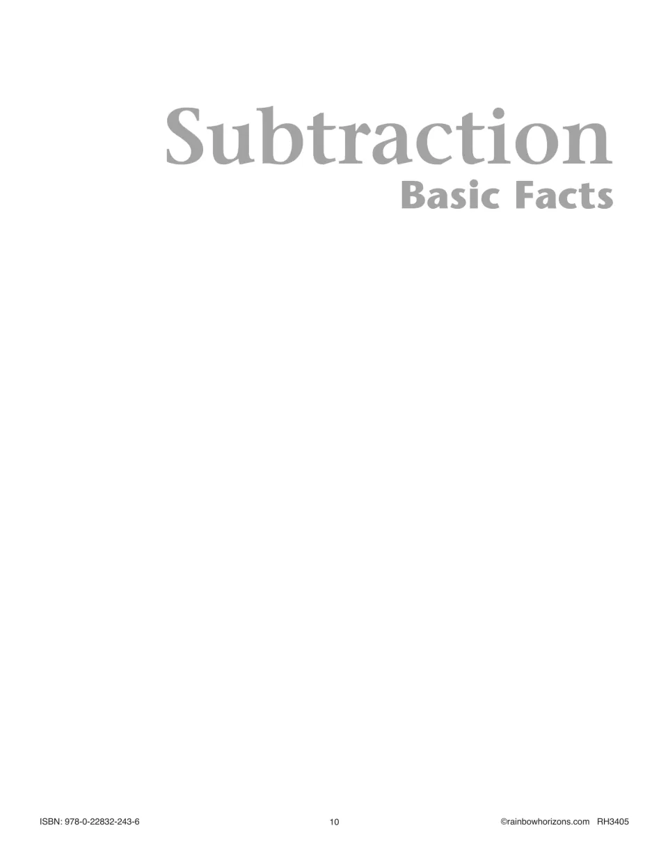 Section divider titled Subtraction Basic Facts, marking the start of the Section 1 strategy lessons