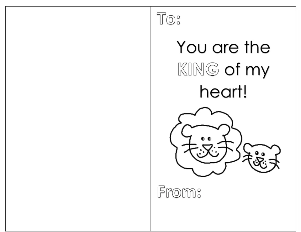 Lion card: students colour a lion and a cub beneath the message 'You are the KING of my heart!' then sign To and From