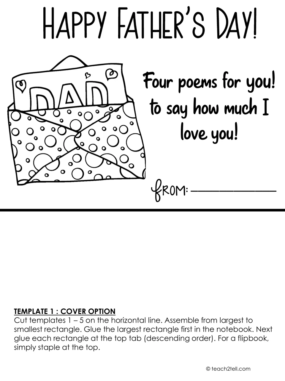 Flipbook cover option showing a polka-dot envelope holding a DAD card, with the Four poems for you note and a From line