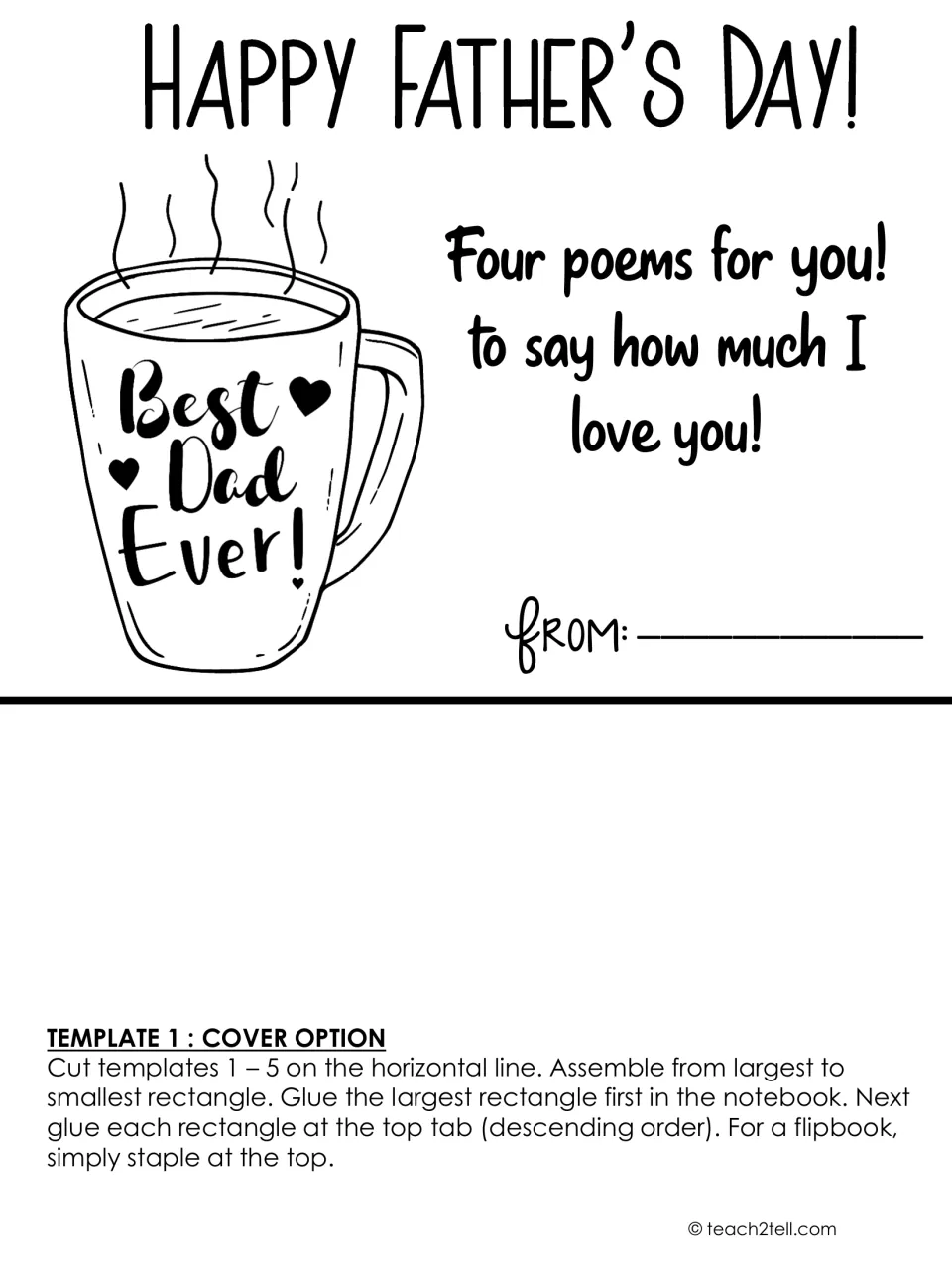 Flipbook cover option featuring a steaming Best Dad Ever! mug, Four poems for you message and From line for the writer
