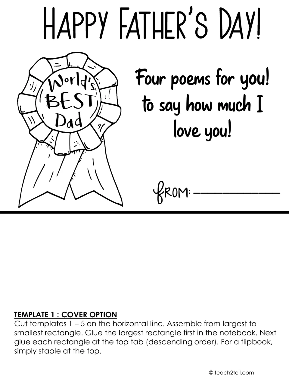 Flipbook cover option with a World's BEST Dad prize ribbon, the Four poems for you message and a From line to write a name