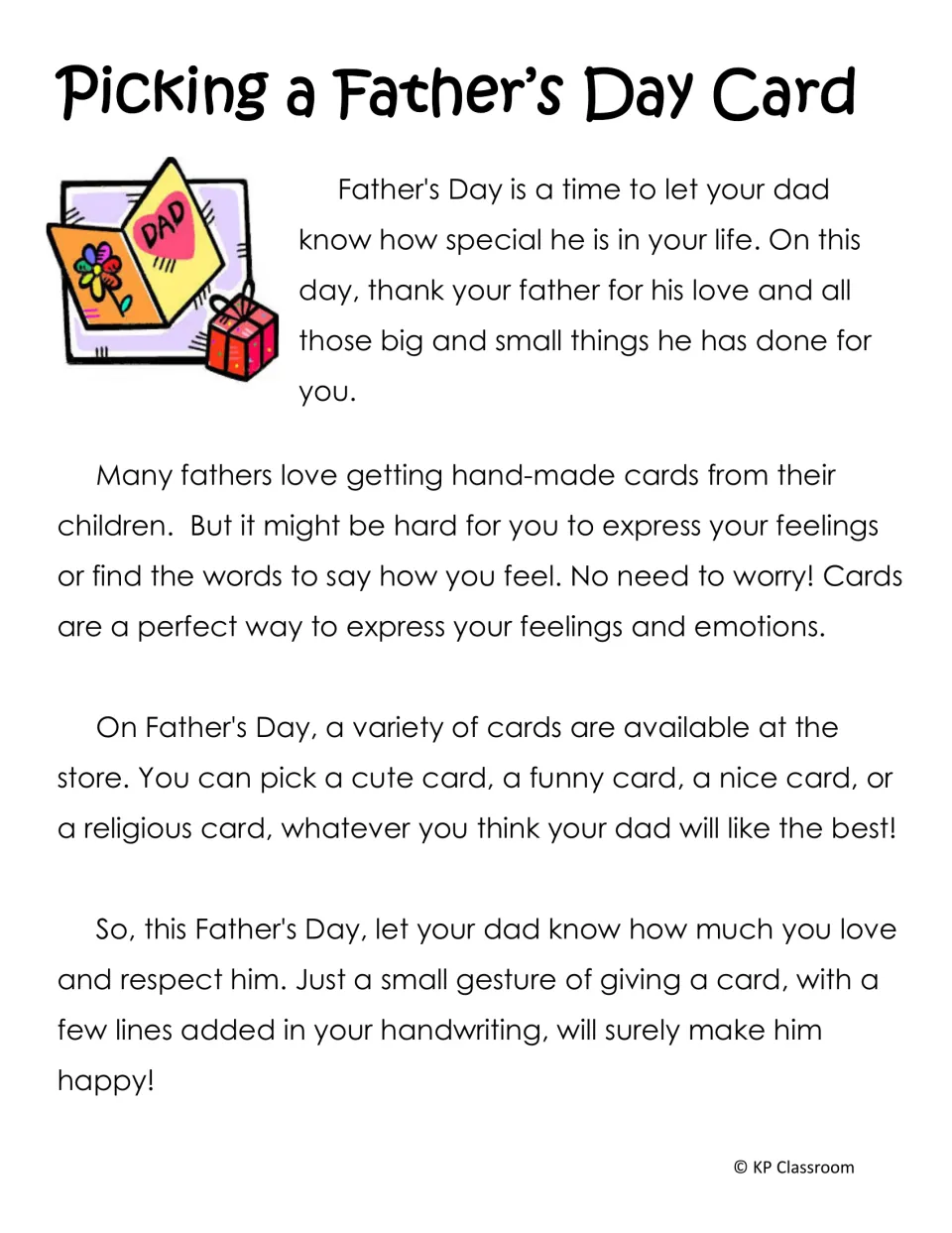 Picking a Father's Day Card: passage on handmade cards and store cards that are cute, funny, nice or religious