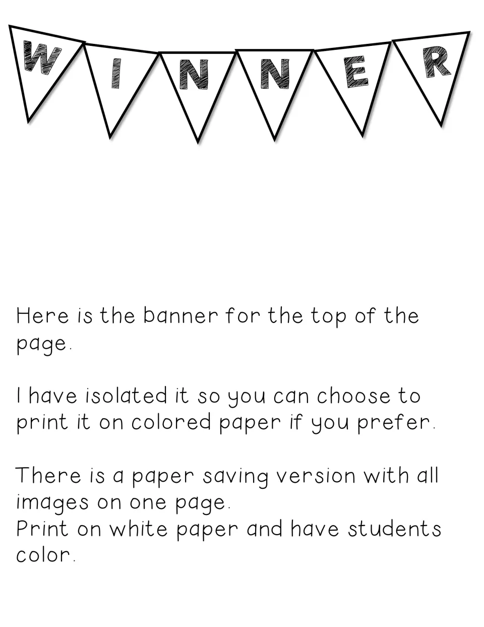 WINNER pennant banner for the top of the trophy display, isolated so it can be printed on colored paper and cut out