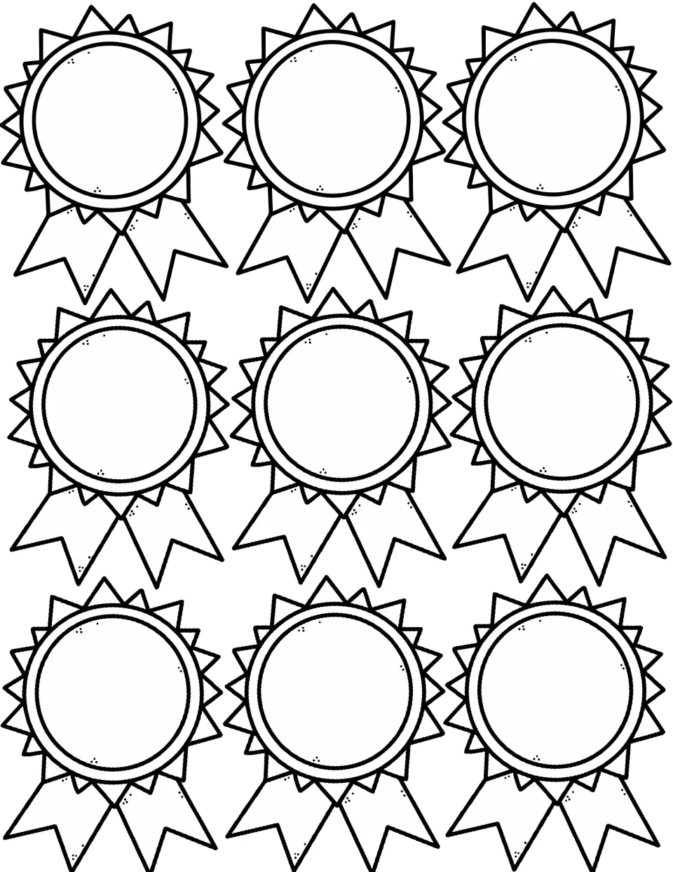 Nine blank ribbon award outlines for students to color, cut out and fill with their own messages about dad for the trophy