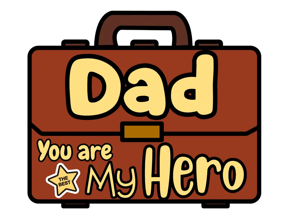 Father's Day briefcase craft in full color: brown briefcase reading 'Dad, You are My Hero' with a 'The Best' star badge