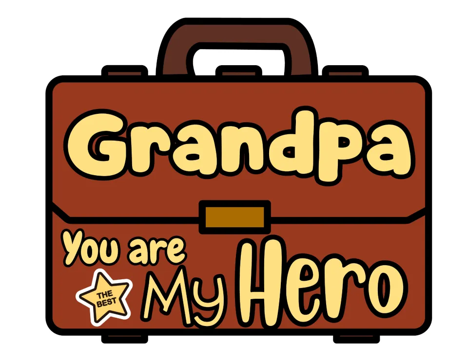 Grandpa version of the briefcase craft in color: brown case reading 'Grandpa, You are My Hero' with a 'The Best' star