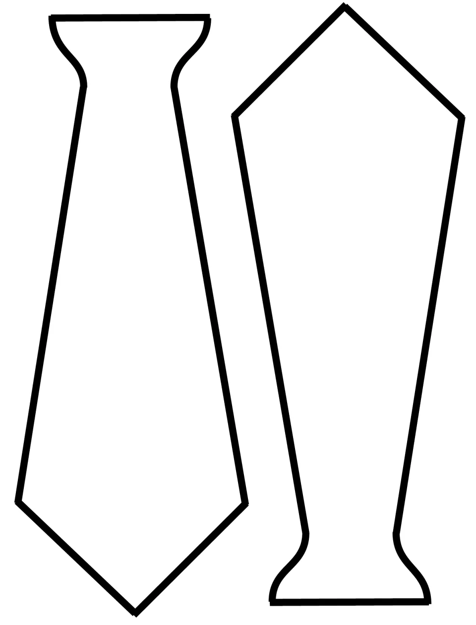 Two blank tie templates for the craft, printed together with one upside down, for decorating and cutting out