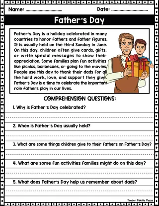 Father's Day Reading Comprehension + Answers – sample page 2