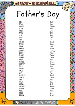 Fathers Day Word Scramble Answers – sample page 2