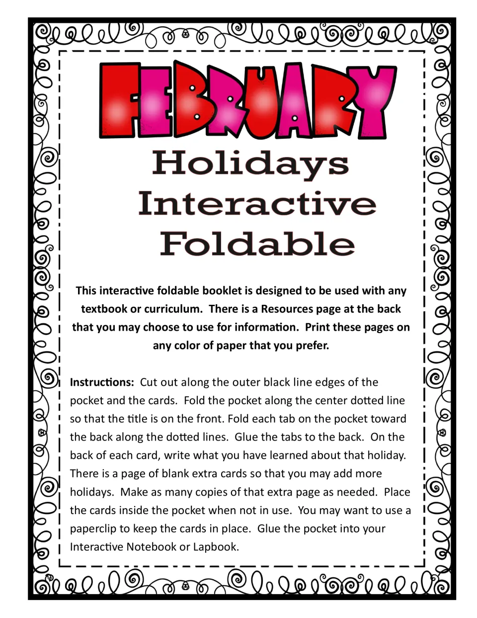 Instructions: cut out the pocket and cards, glue the pocket tabs, and write what you learned on each card's back